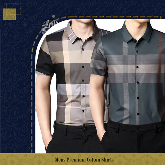 Half Sleeves Men's Cotton Check Shirt