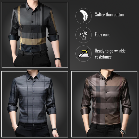 Pack of 3 ( Men's Premium Cotton Shirts ) GYL+SILVER L+BB CHECK