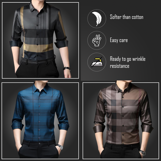 Pack of 3 ( Men's Premium Cotton Shirts ) GYL+BFCHK+BB CHECK
