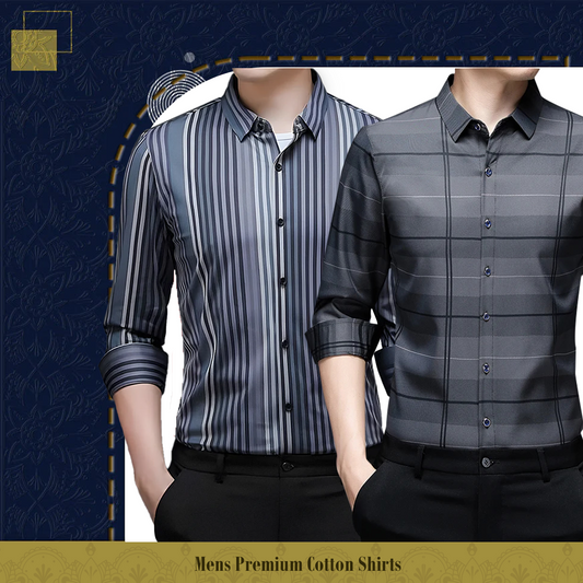 Men's Premium Cotton Shirts (BLUE LINE + SILVER L)