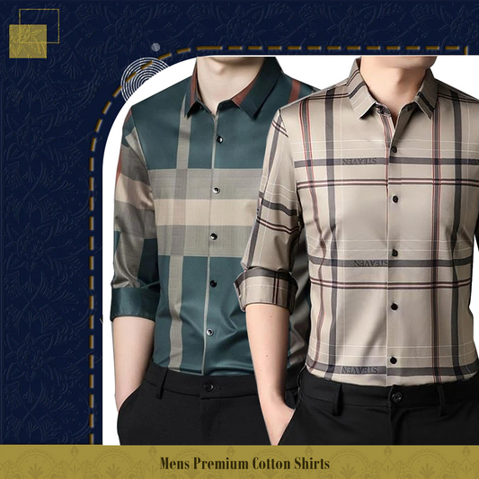Men's Premium Cotton Shirts (GREEN + CREAM )