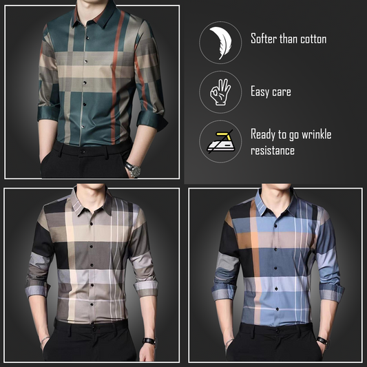 Pack of 3 ( Men's Premium Cotton Shirts ) GREEN+CGL+SOB