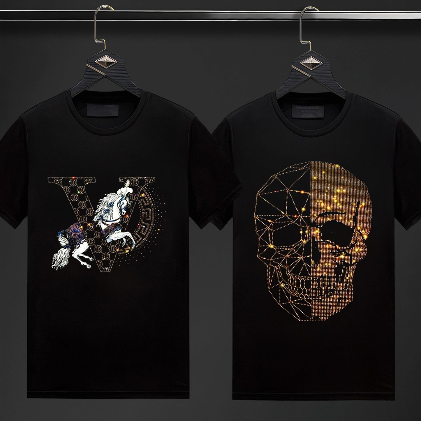 Pack Of 2 Luxury Cotton T-shirts (VHORSE+SKULL)