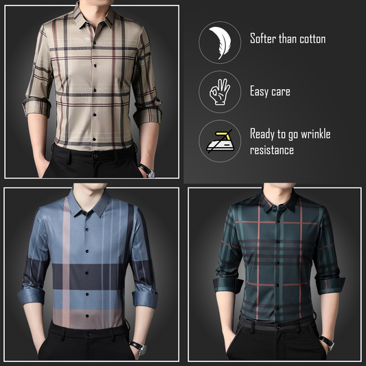 Pack of 3 ( Men's Premium Cotton Shirts ) CREAM+D GREY+GBL
