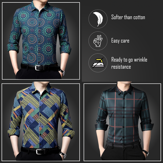 Pack of 3 ( Men's Premium Cotton Shirts ) BCP+ZIGZAG+GBL