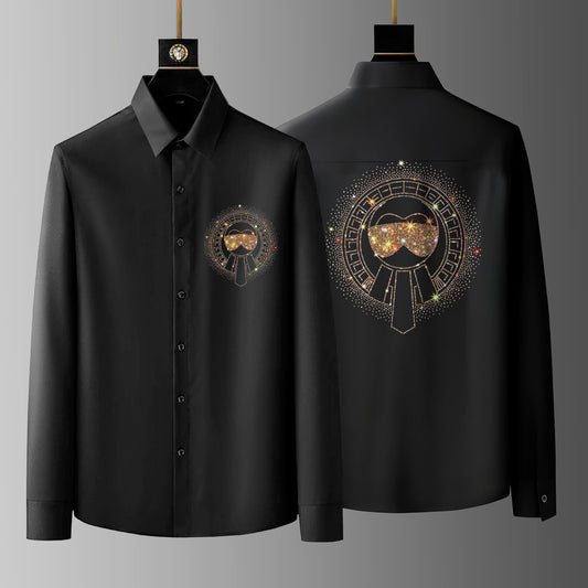Pack Of 2 Black Luxury Cotton Shirts (GLASSES+TIE)
