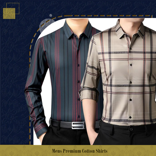Men's Premium Cotton Shirts (R LINE+CREAM)