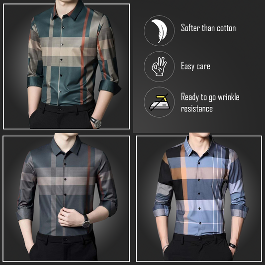 Pack of 3 ( Men's Premium Cotton Shirts ) GREEN+BRG+SOB