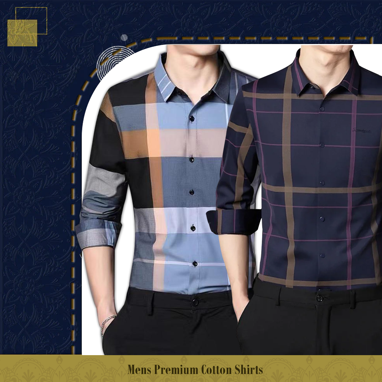 Pack of 2 Full Sleeve Cotton Check Shirt (SOB+PURPLE)