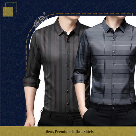 Men's Premium Cotton Shirts (DGRB+SILVER L)