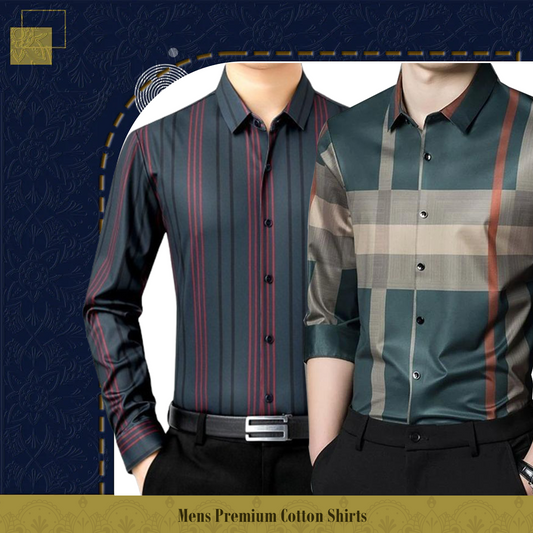 Men's Premium Cotton Shirts (R LINE+GREEN)