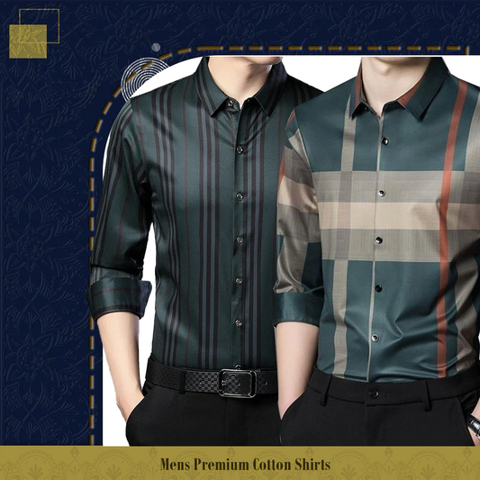 Men's Premium Cotton Shirts ( GREY L + GREEN)