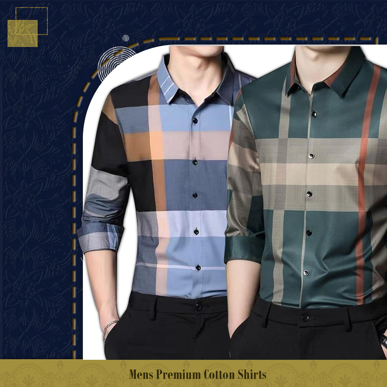 Pack of 2 Full Sleeve Cotton Check Shirt (SOB+GREEN)