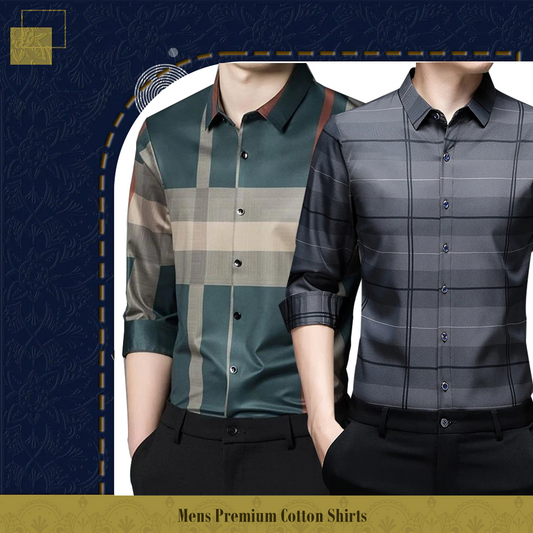 Men's Premium Cotton Shirts (GREEN +SILVER L)