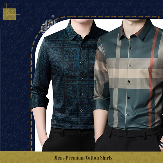 Men's Premium Cotton Shirts (BLUE P+GREEN)