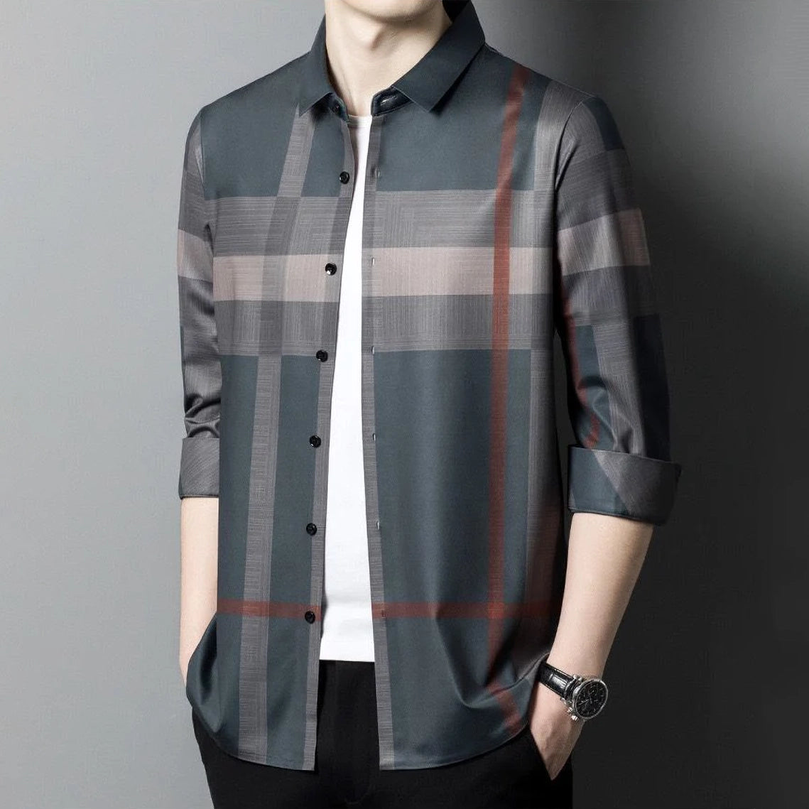 Grey Scale Cotton Full Sleeve Check Shirt (BRG)