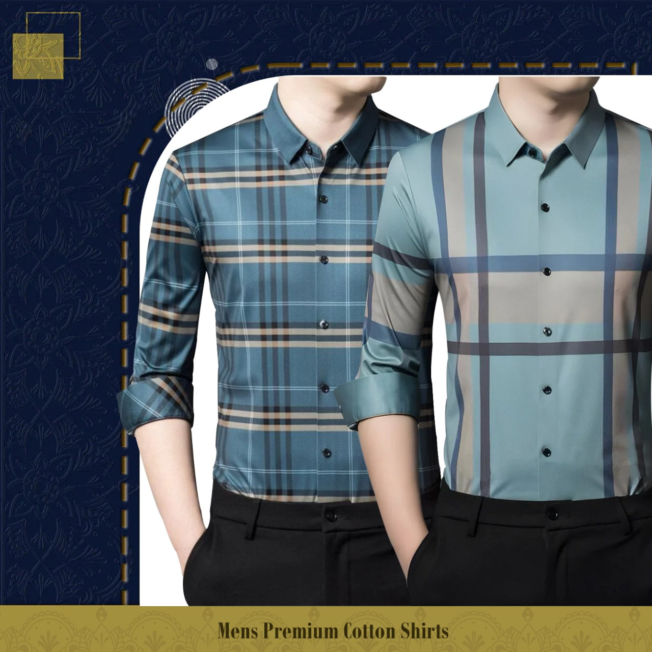New Pack of 2 Full Sleeve Cotton Check Shirt (BLUEBOX+GC 2)