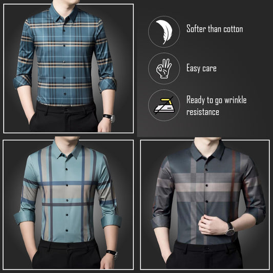 New Pack of 3 ( Men's Premium Cotton Shirts )  BLUEBOX+GC 2+BRG
