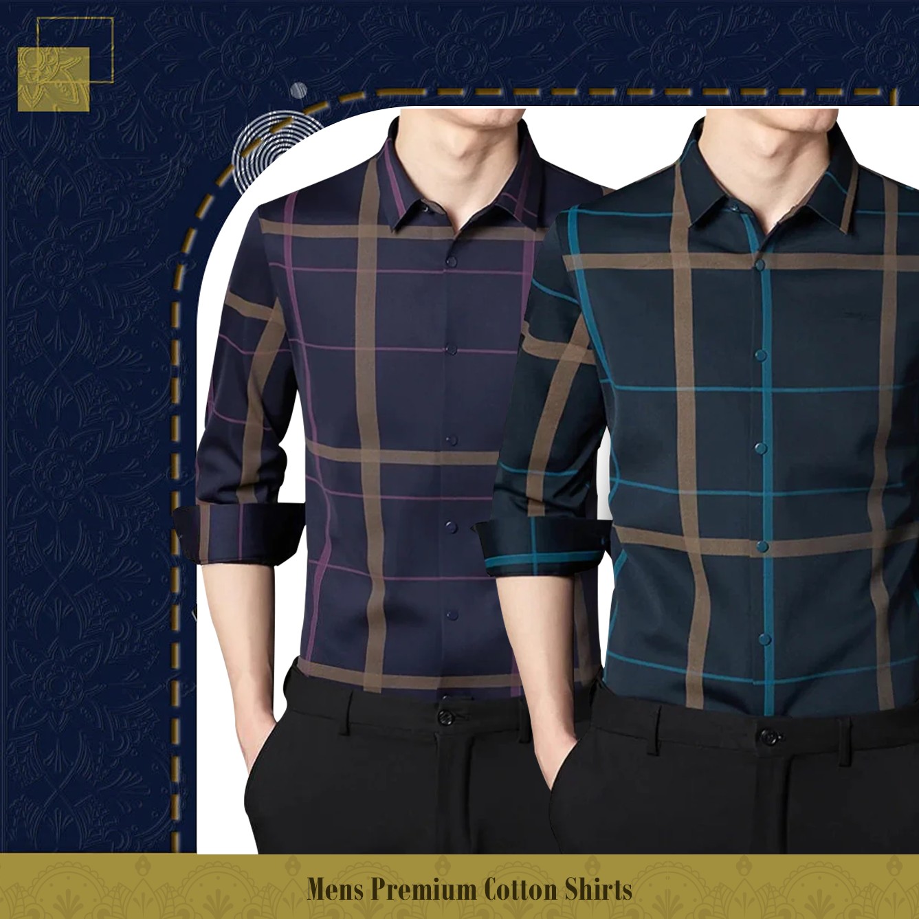 Pack of 2 Full Sleeve Cotton Check Shirt (PURPLE+BLUE G)
