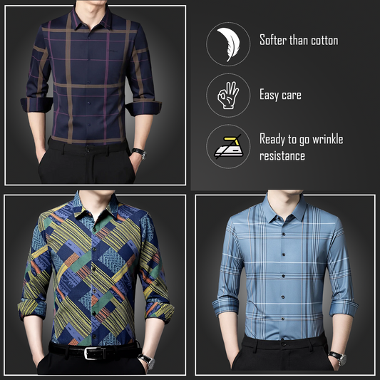 Latest Pack of 3 ( Men's Premium Cotton Shirts ) PURPLE+ZIGZAG+GL 2