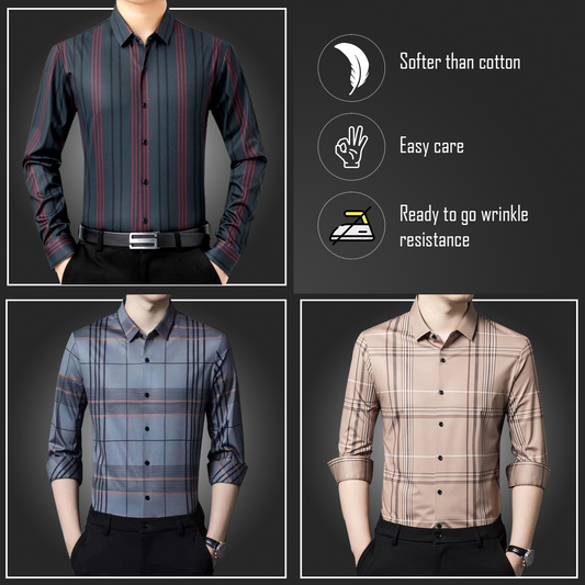 Latest Pack of 3 ( Men's Premium Cotton Shirts ) R LINE+GL+PEACH 2