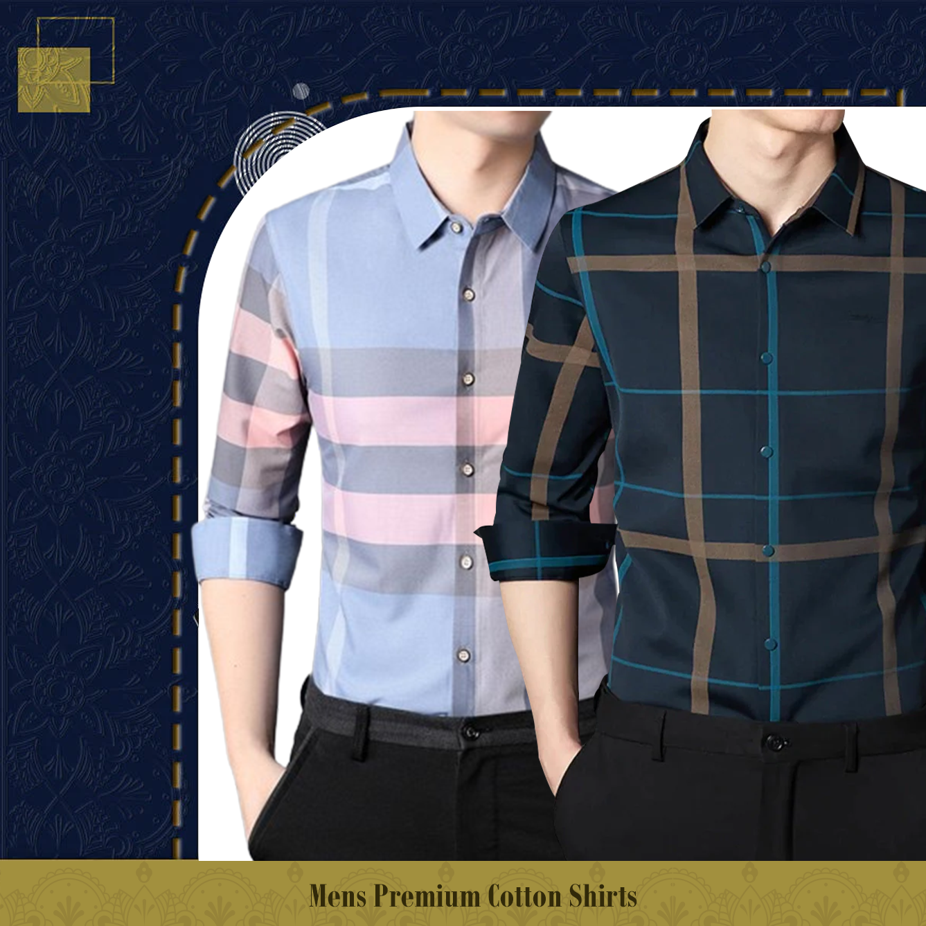 Pack of 2 Full Sleeve Cotton Check Shirt (SBP+BLUE G)