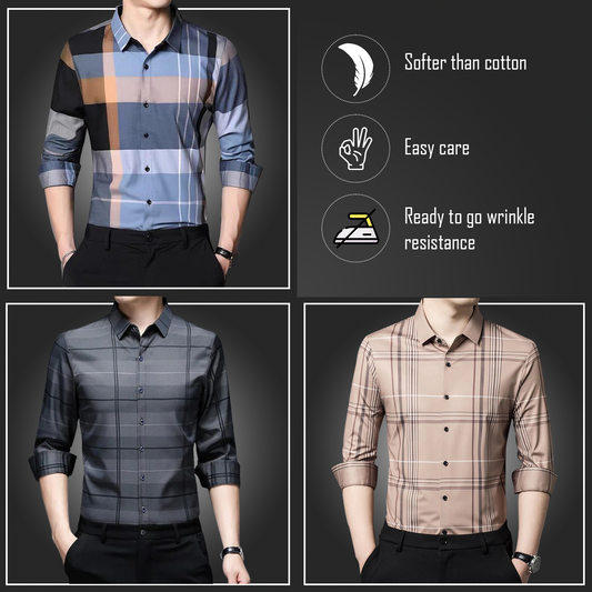 Latest Pack of 3 ( Men's Premium Cotton Shirts ) SOB+SILVER L+PEACH 2