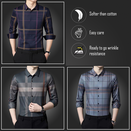 Latest Pack of 3 ( Men's Premium Cotton Shirts ) PURPLE+BRG+GL