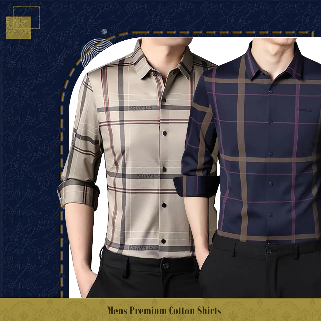 Pack of 2 Full Sleeve Cotton Check Shirt (CREAM+PURPLE)