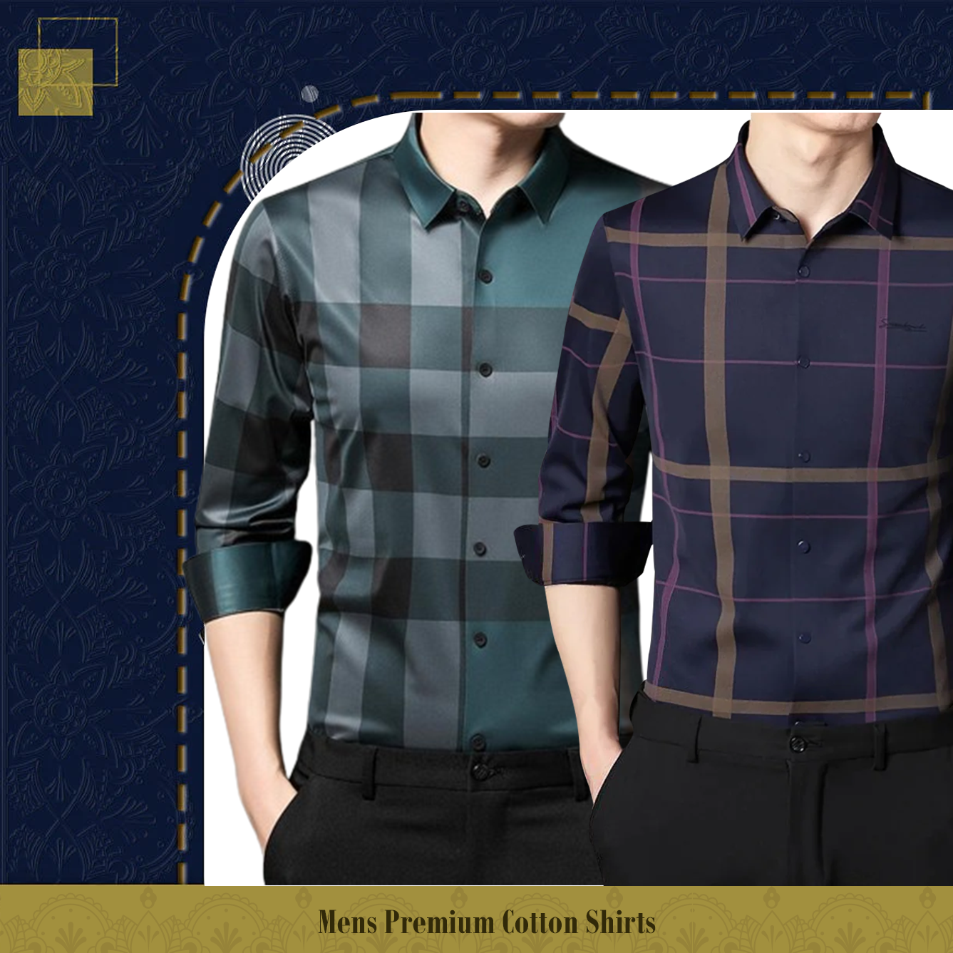 Pack of 2 Full Sleeve Cotton Check Shirt (PEACOCK+PURPLE)
