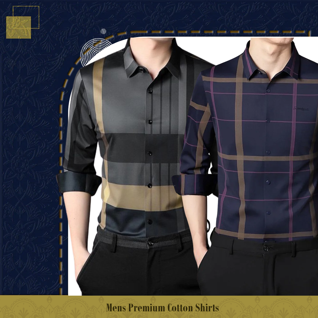 Pack of 2 Full Sleeve Cotton Check Shirt (GYL+PURPLE)