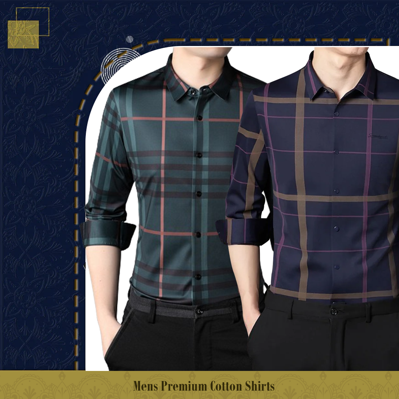 Pack of 2 Full Sleeve Cotton Check Shirt (GBL+PURPLE)