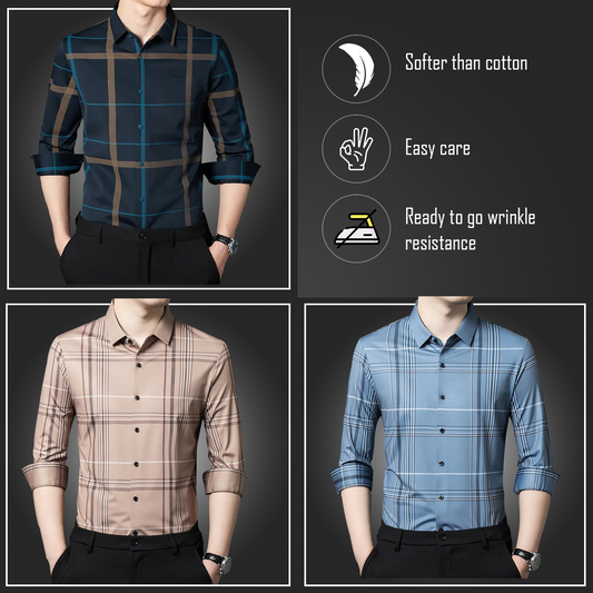 Latest Pack of 3 ( Men's Premium Cotton Shirts ) BLUE G+PEACH 2+GL 2