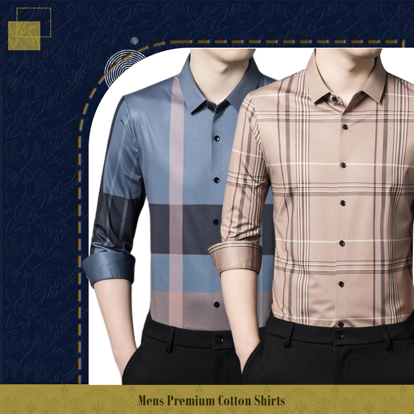 Pack of 2 Full Sleeve Cotton Check Shirt (D GREY+PEACH 2)