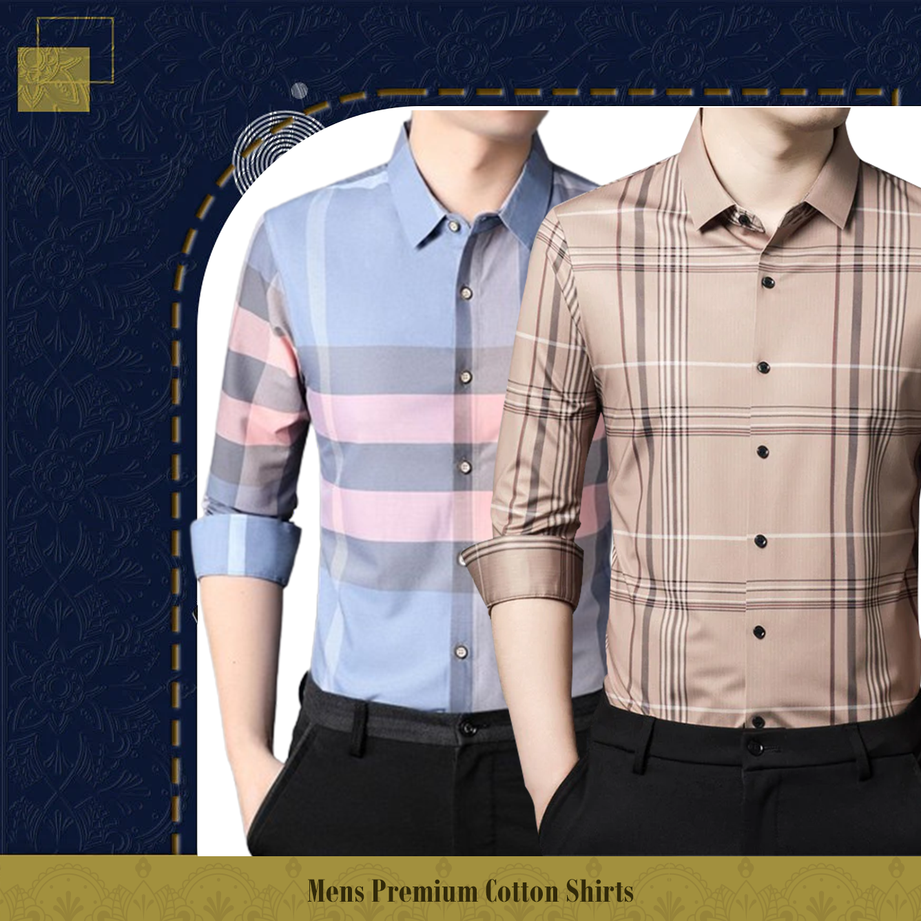 Pack of 2 Full Sleeve Cotton Check Shirt (SBP+PEACH 2)