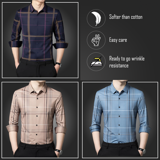Latest Pack of 3 ( Men's Premium Cotton Shirts ) PURPLE+PEACH 2+GL 2