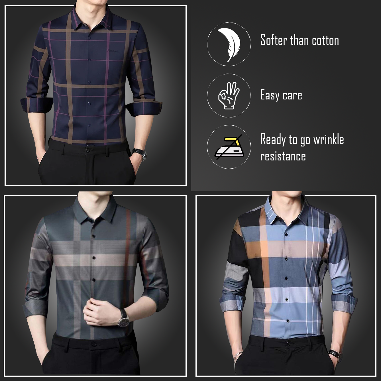 Latest Pack of 3 Full Sleeve Cotton Check Shirt (PURPLE+BRG+SOB)