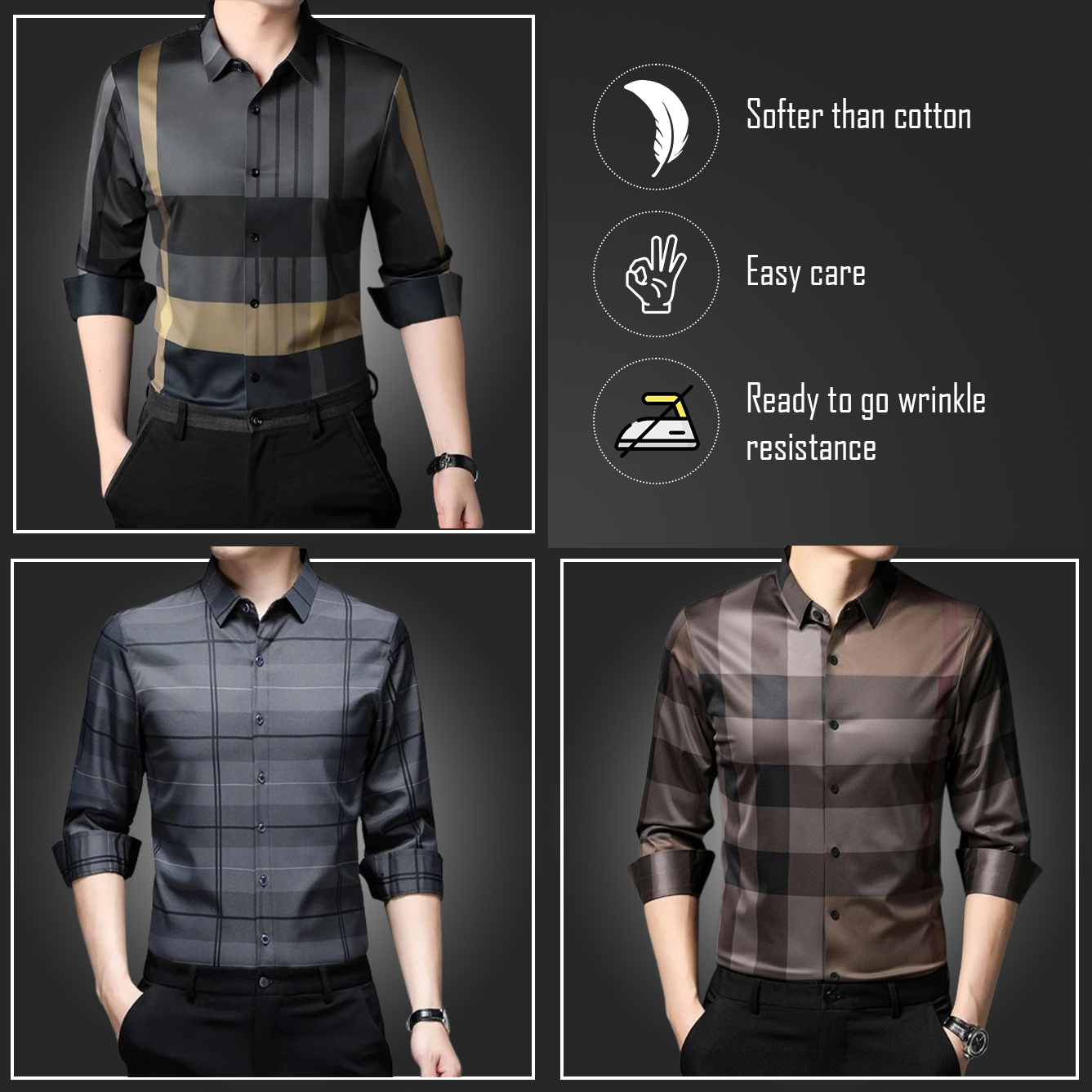 Pack of 3 Full Sleeve Cotton Check Shirt (GYL+SILVER L+BB CHECK)