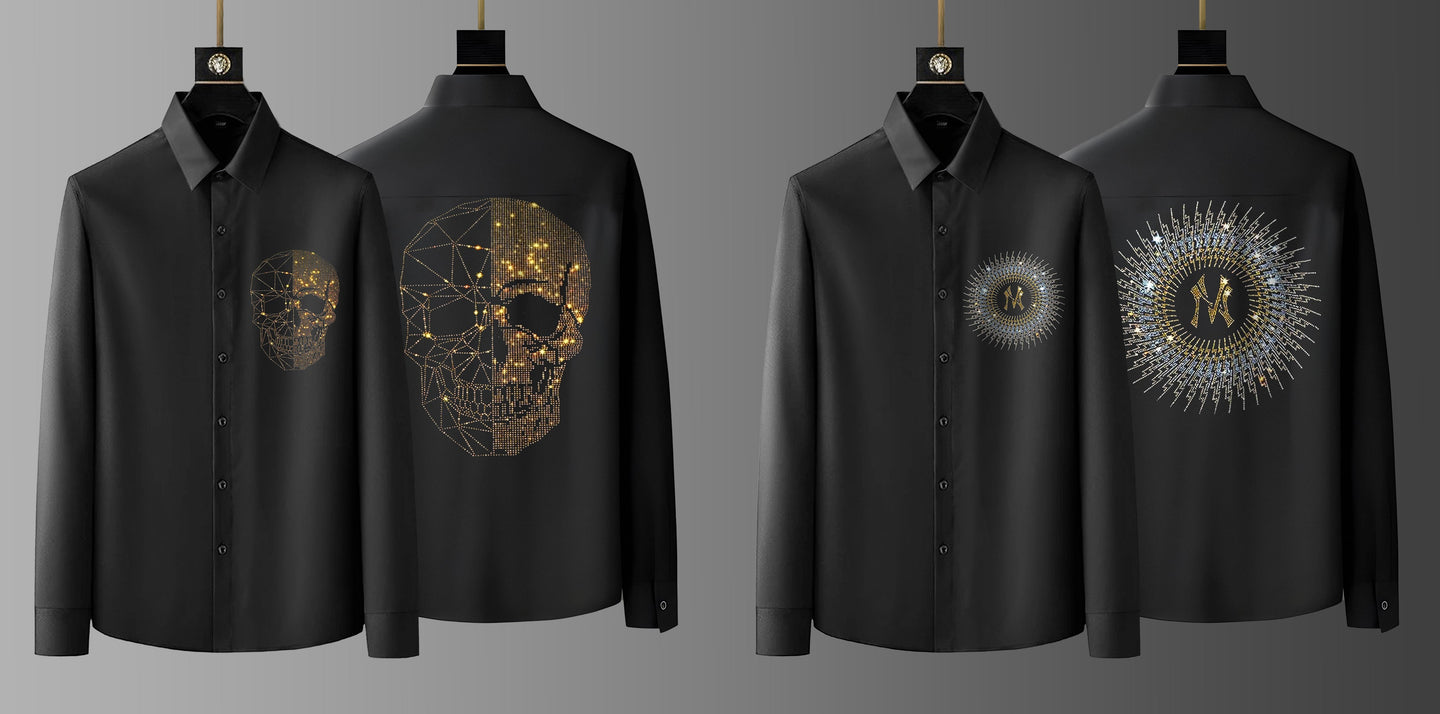 Pack Of 2 Black Luxury Cotton Shirts (SKULL+NCIRCLE)