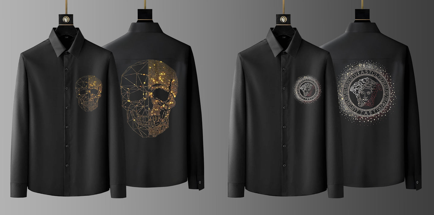 Pack Of 2 Black Luxury Cotton Shirts (SKULL+RULER)