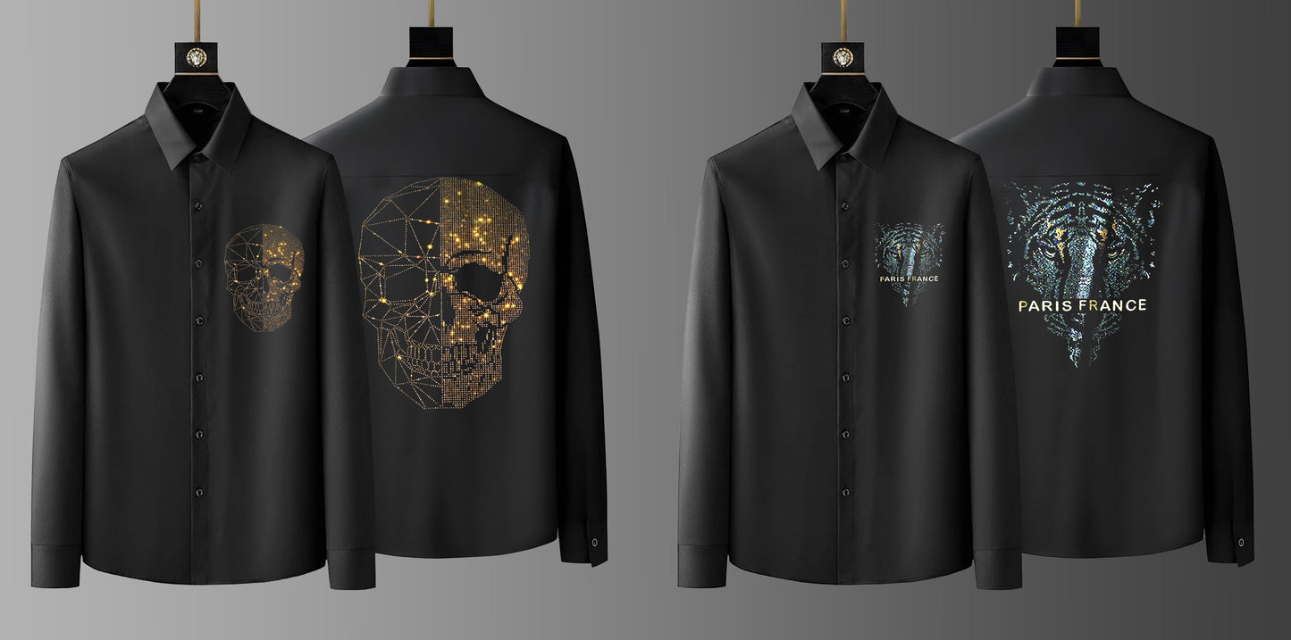 Pack Of 2 Black Luxury Cotton Shirts (SKULL+PARIS)