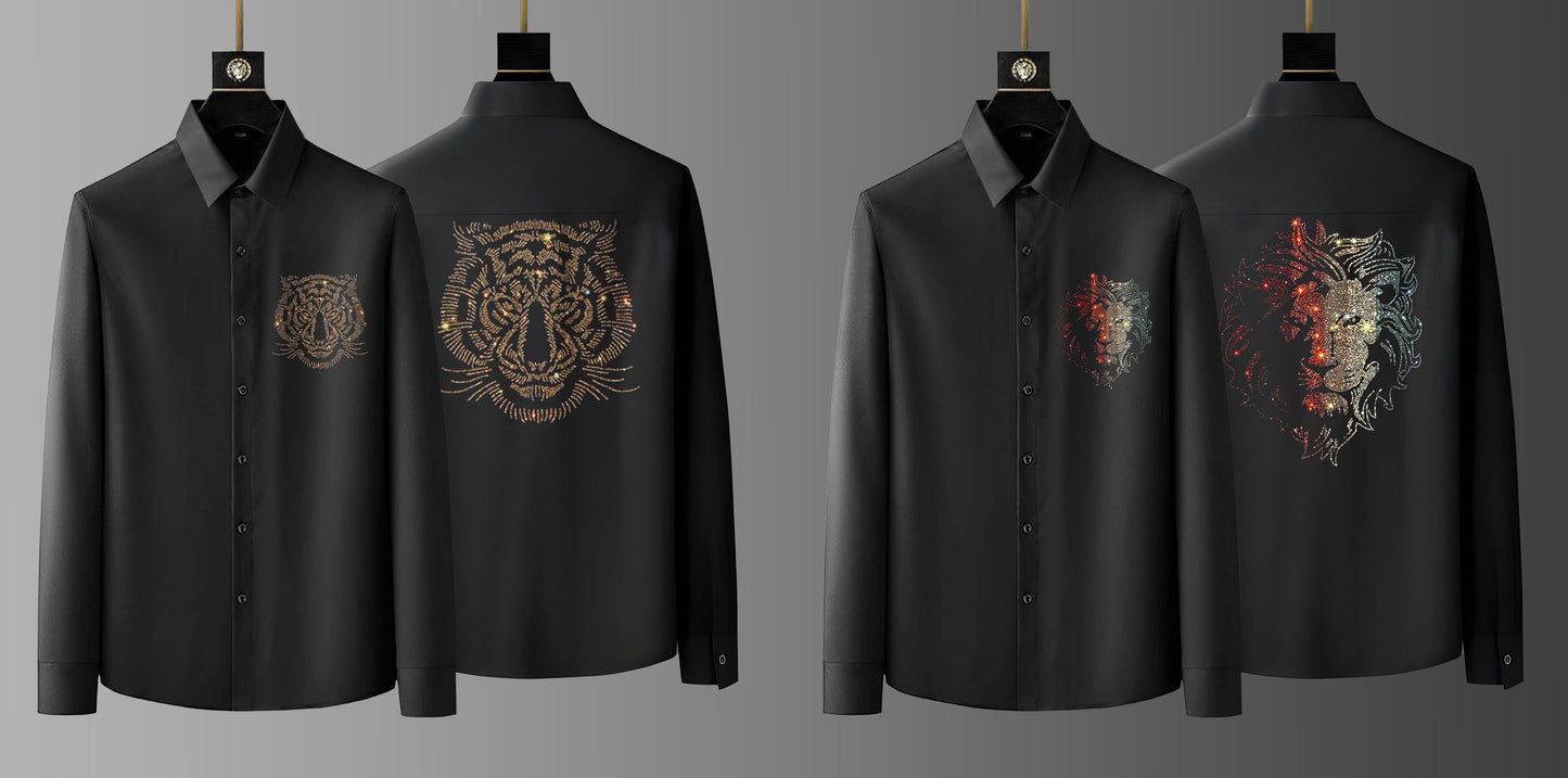 Pack Of 2 Black Luxury Cotton Shirts (TIGER 1+LION)