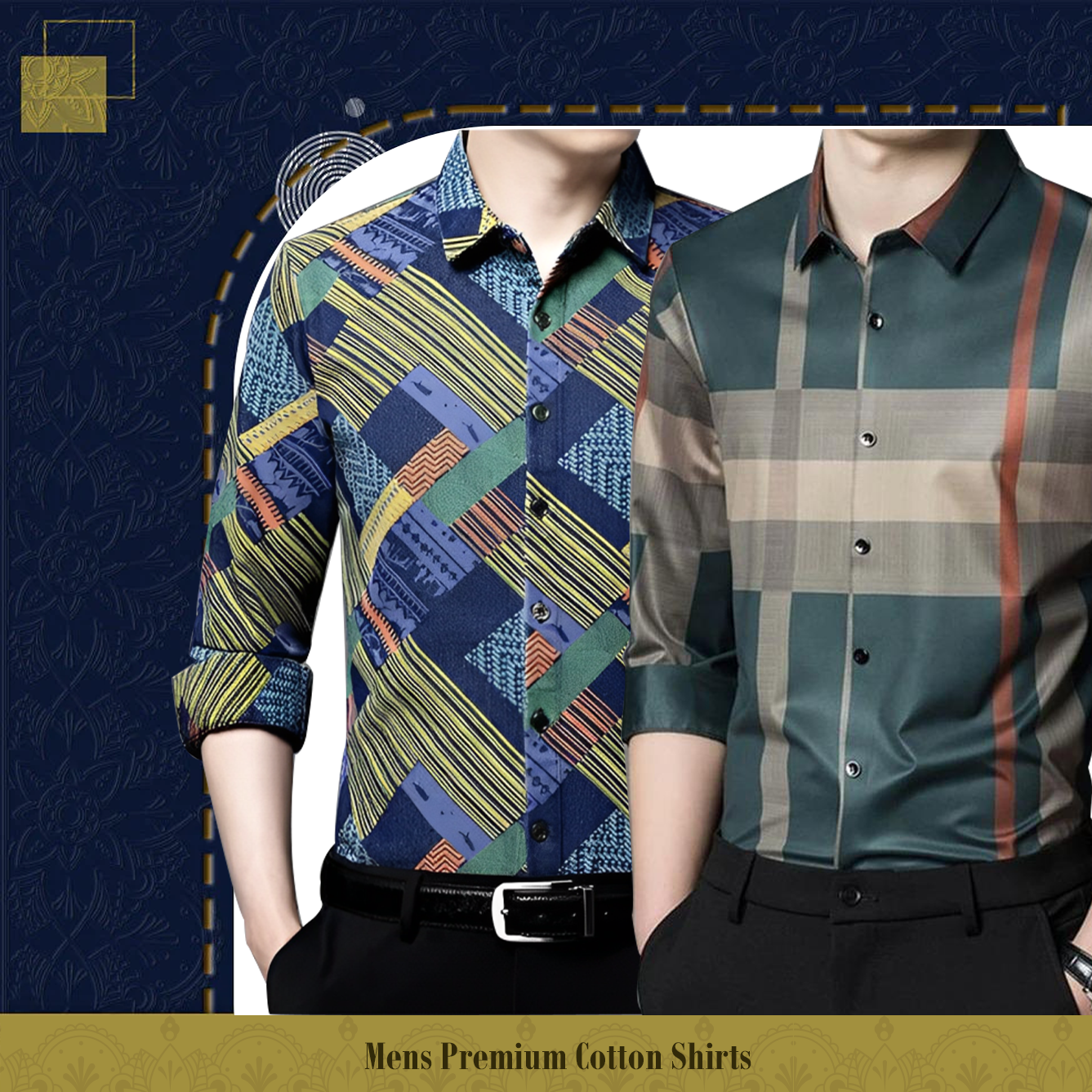 Men's Premium Cotton Shirts (ZIGZAG+GREEN)