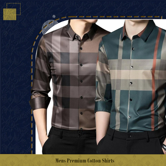 Men's Premium Cotton Shirts (BB Check + GREEN)