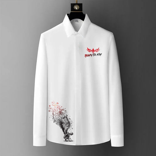 Luxury Design White Printed Cotton Shirt (FMC - A7)