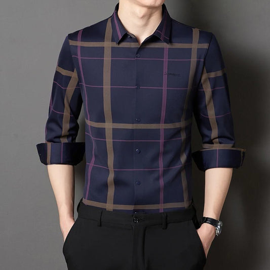 Royal Elegance Men's Premium Cotton Check Shirt (PURPLE)
