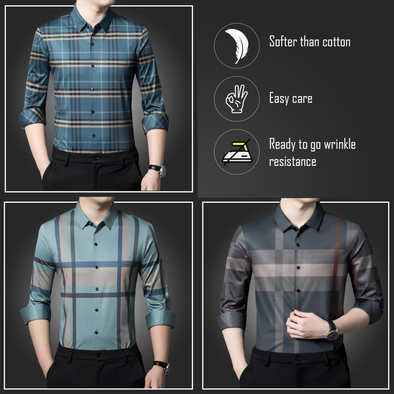 New Pack of 3 Full Sleeve Cotton Check Shirt (BLUEBOX+GC 2+BRG)