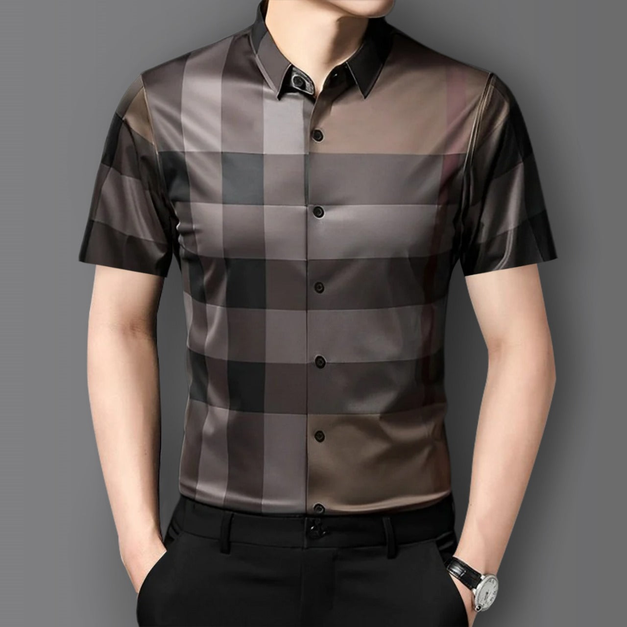 Half Sleeves Men's Cotton Check Shirt