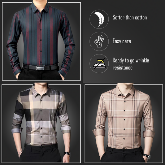 Latest Pack of 3 ( Men's Premium Cotton Shirts ) R LINE+PEACH 2+CGL