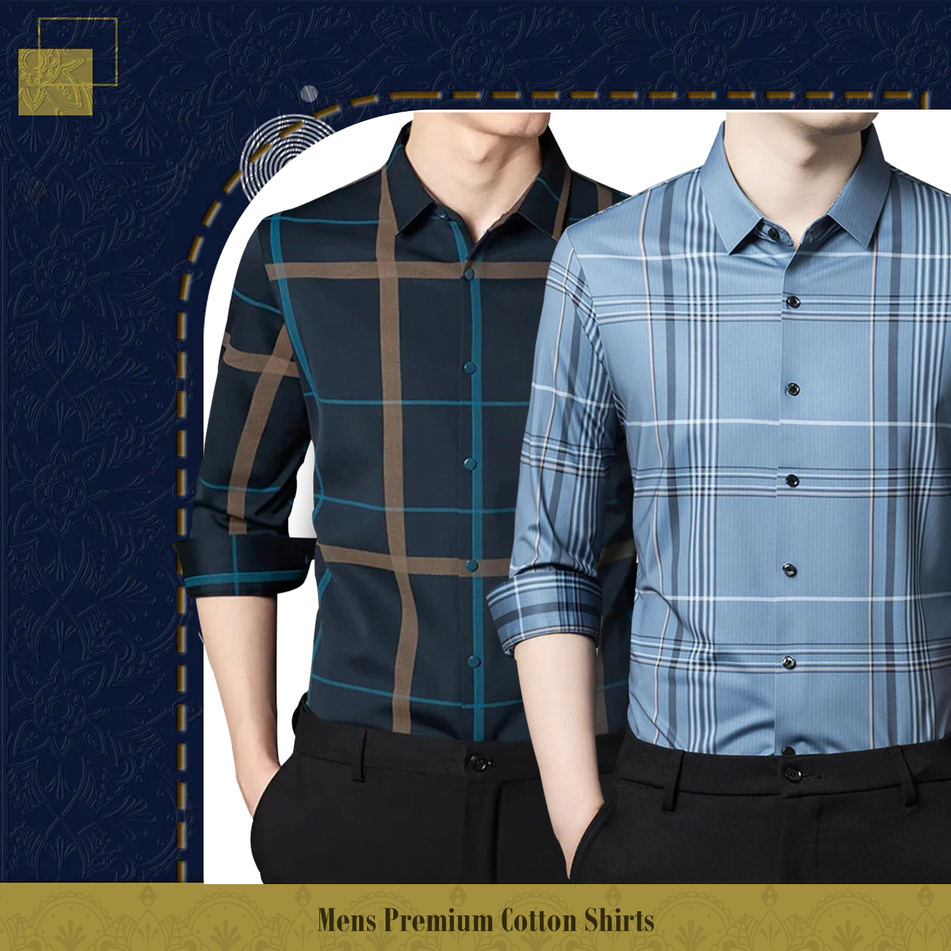 Pack of 2 Full Sleeve Cotton Check Shirt (BLUE G+GL 2)